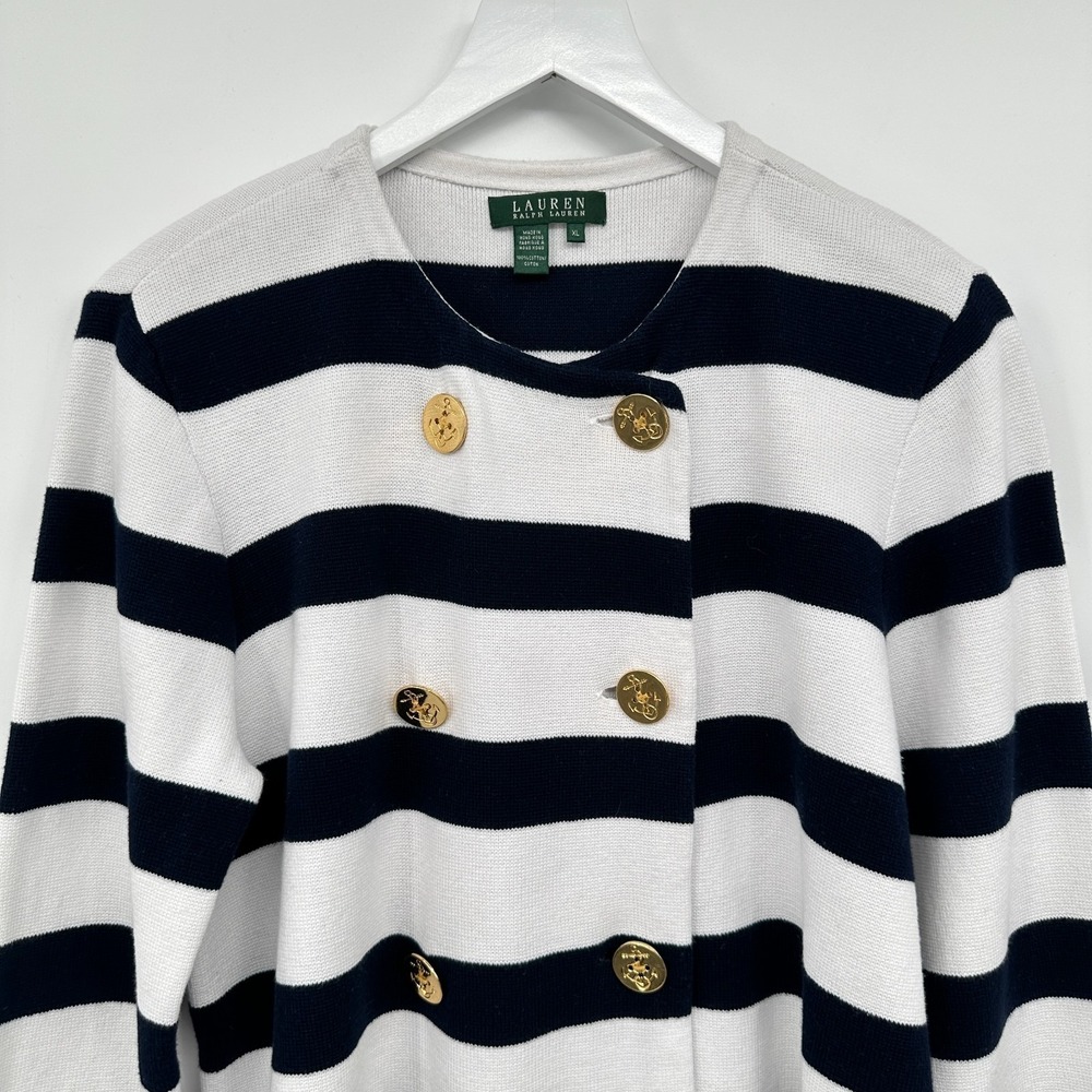 Lauren Ralph Lauren Cardigan Sweater Size XL 3/4 Sleeve Nautical Old Money Sail - Picture 2 of 10